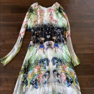 Exquisitely Magical Carousel Horse Print long sleeve dress Made in Italy NWOT